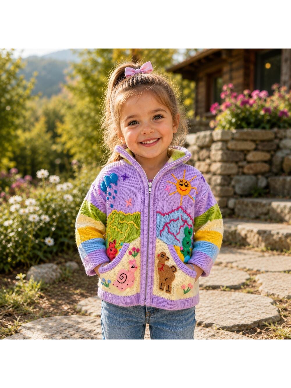Sisandina Handicrafts Kids Alpaca Wool Knit Sweater Hooded Zip Front Peruvian